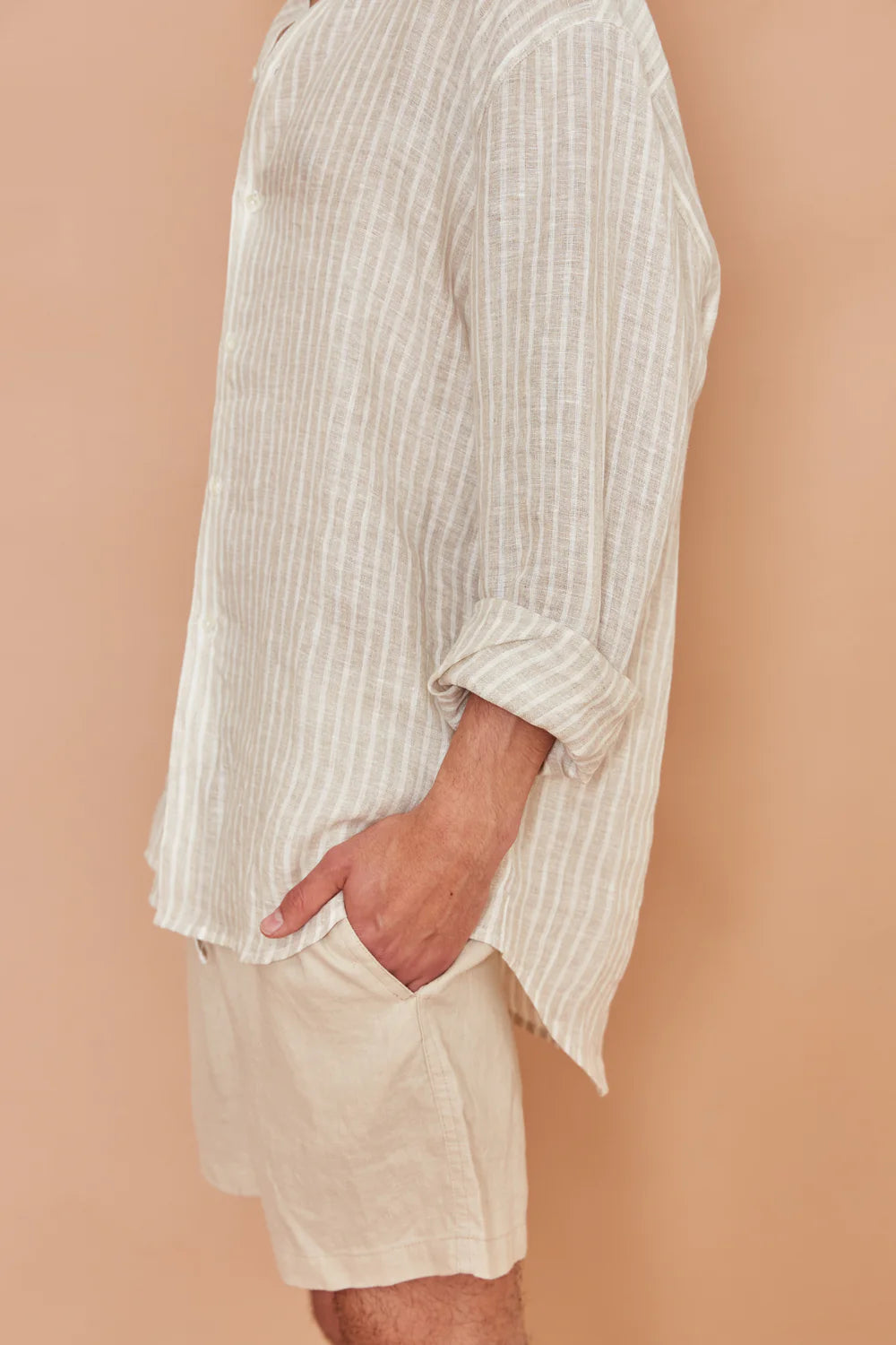 amalfi linen shirt - beige stripe